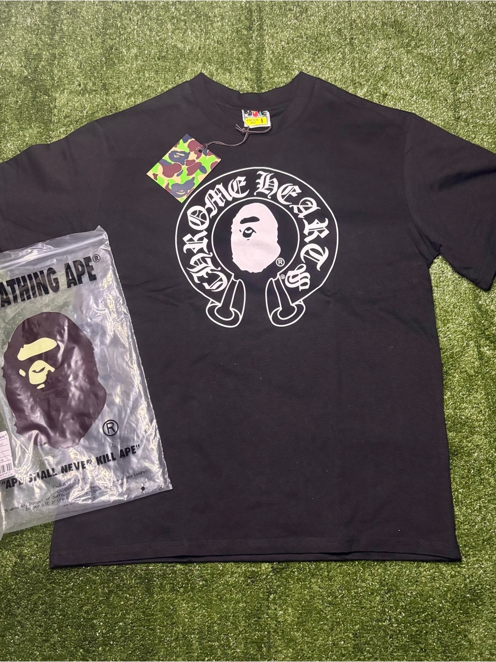 Bape Black Short-Sleeve Tee with White Circular Graphic
